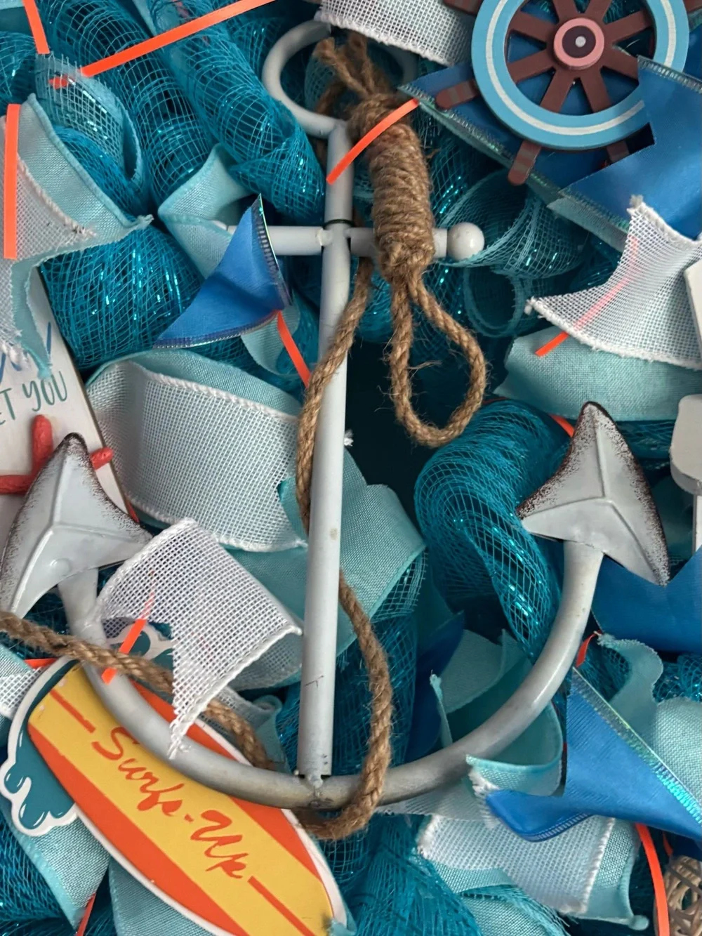 Beach Coastal Teal and White Wreath - Nautical Home Accent